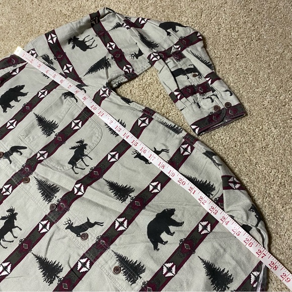 Woolrich Moose Deer Outdoor Tree Forest Aztec Flannel Long Sleeve Button Medium - Picture 9 of 13